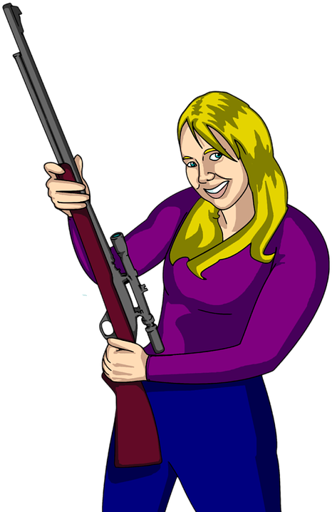 Ignorance Story Gun Lady - Woman With Gun Cartoon (400x607), Png Download
