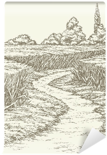 Dirt Path Through Fields Of Wheat Wall Mural • Pixers® - Sketch (400x400), Png Download