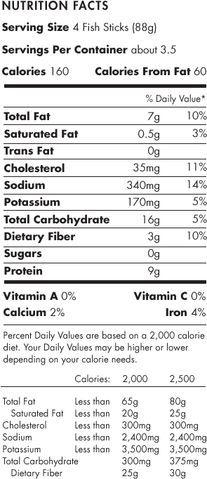 Rice Crusted Fish Sticks - Nutrition Facts (336x729), Png Download