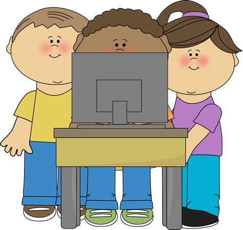 School Cliparts Computer - Children On Computer Clipart (475x450), Png Download