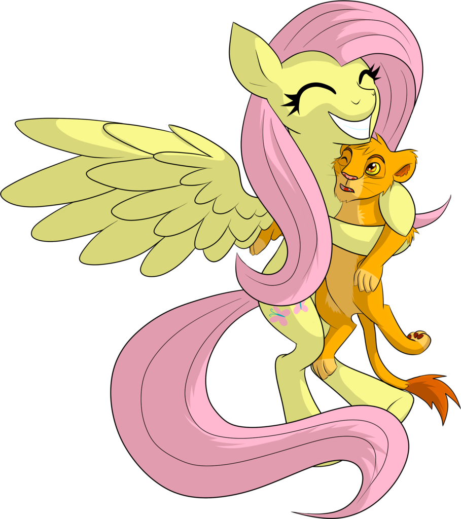 Xonxt, Crossover, Disney, Fluttershy, Hug, Lion, Safe, - Fluttershy Lion (909x1024), Png Download