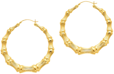 Bamboo Hoops Clipart Freeuse Download - Giant Sized Bamboo 14k Hoop Earrings In Yellow Gold (400x400), Png Download