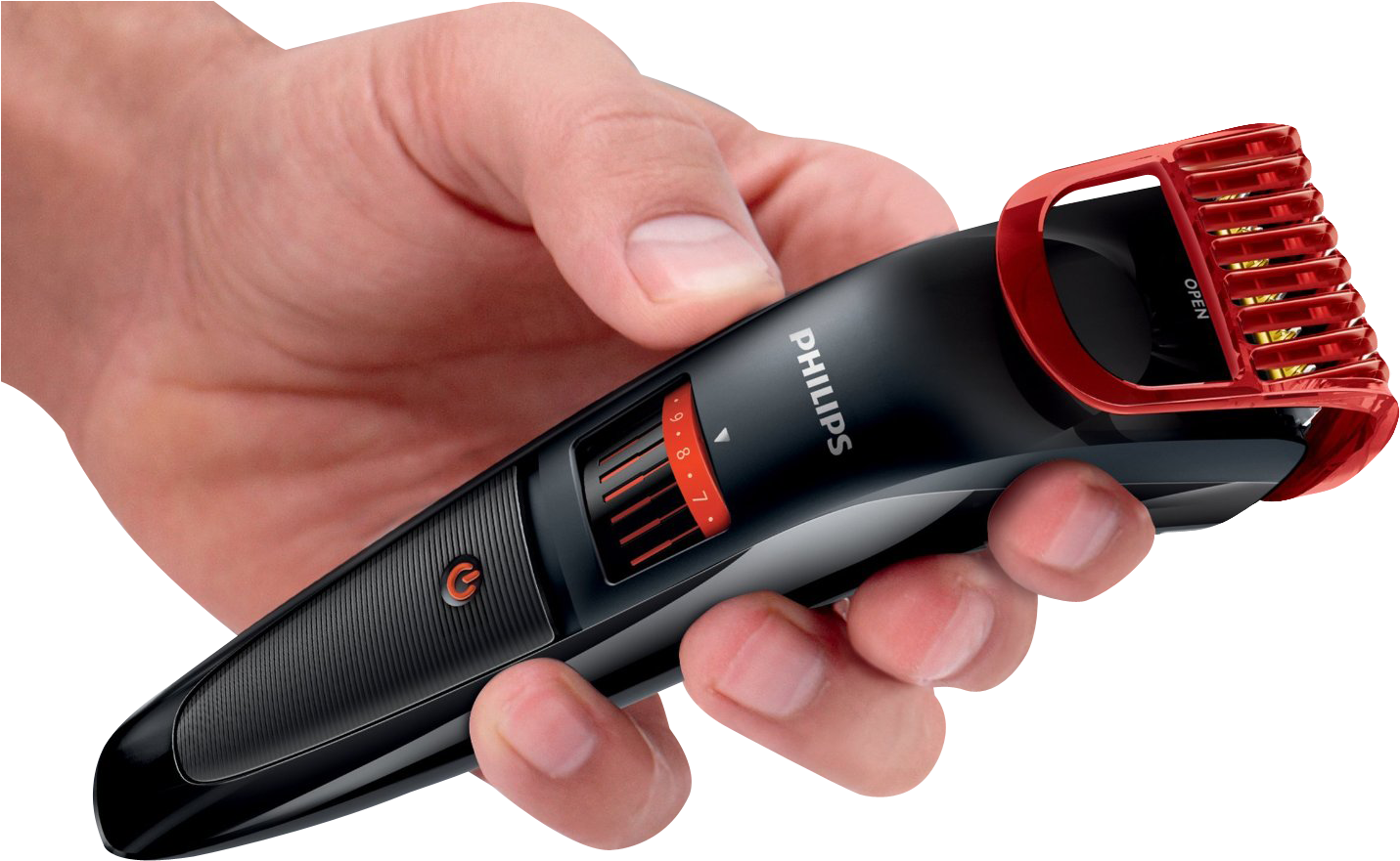 Beard Trimmer In Hand Png Image - Philips Qt4005 Trimmer - Red/black (1466x939), Png Download