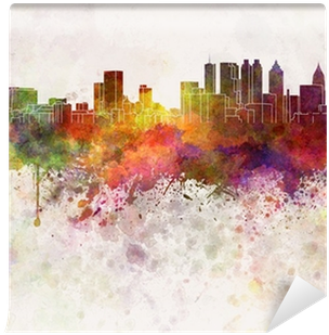 Atlanta Skyline In Watercolor Background Wall Mural - Black And White Atlanta Skyline (400x400), Png Download