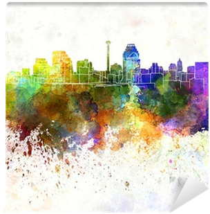 San Antonio Skyline In Watercolor Background Wall Mural - San Antonio Skyline In Watercolor Background (400x400), Png Download