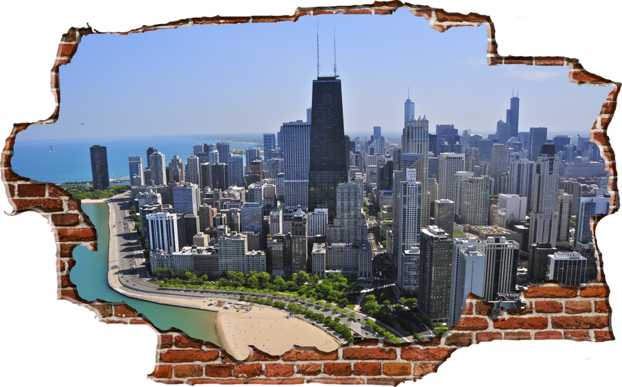 Zapwalls Decals Breaking Wall Chicago Skyline Color - Chicago Skyline (900x561), Png Download