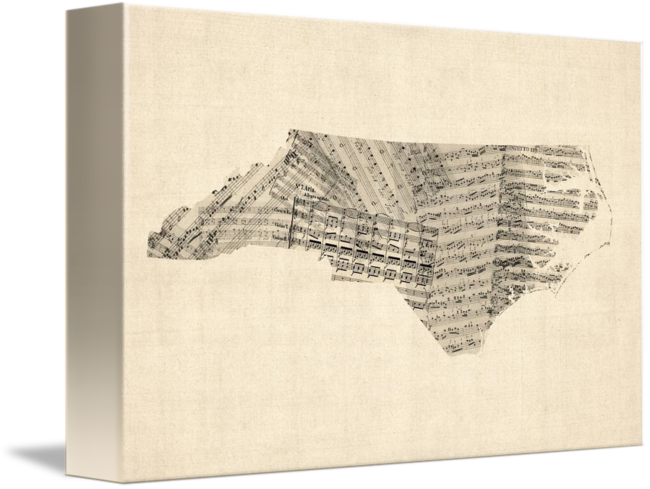 Old Sheet Music Map Of North Carolina By Michael Tompsett - Art Print: Tompsett's Old Sheet Music Map (650x489), Png Download