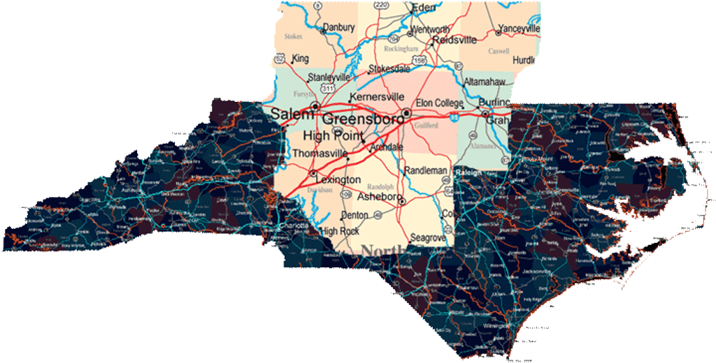 Nc Youth Academy - Map Of North Carolina (1024x593), Png Download
