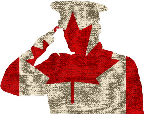 Silhouette Of Saluting Soldier Overlayed On Canadian - Soldier Saluting Canadian Flag (510x403), Png Download