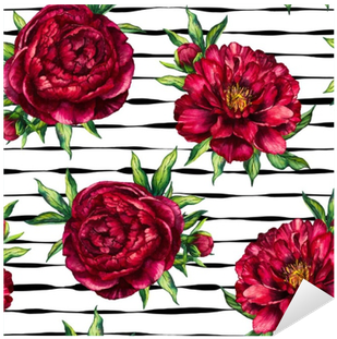 Seamless Pattern Watercolor Flower Peony Marsala On - Fundo Floral Vermelho Para Convite (400x400), Png Download