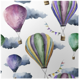 Watercolor Pattern With Bright Hot Air Balloon - Hot Air Balloon (400x400), Png Download