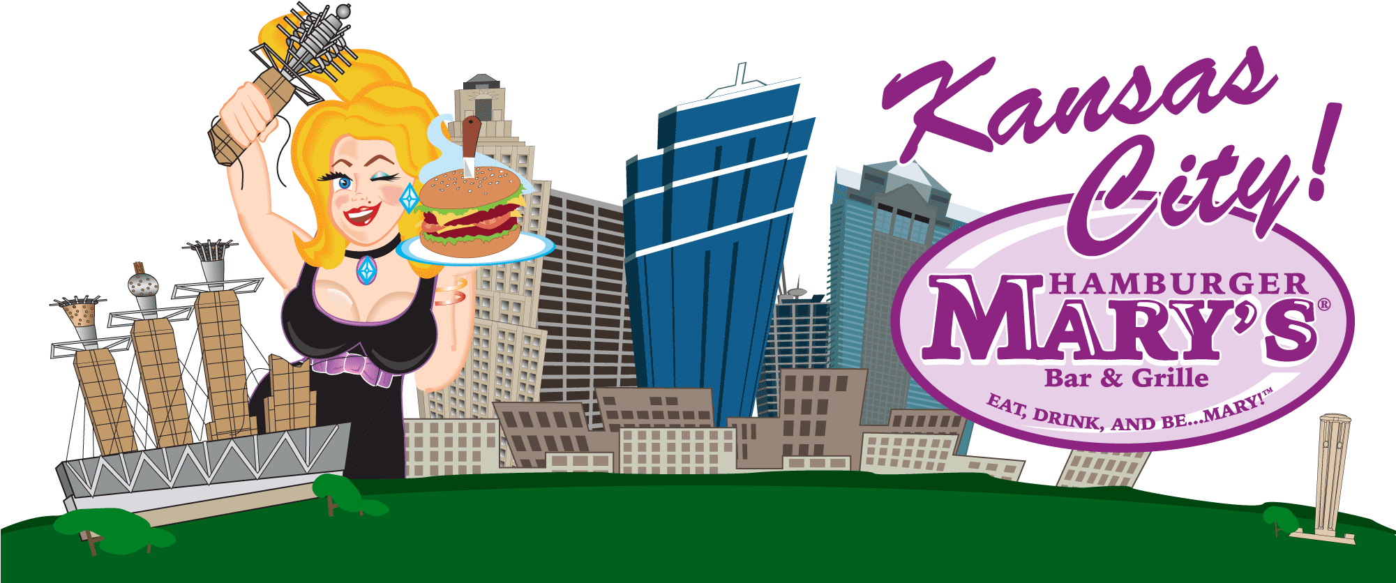 Hamburger Marys Kansas City Skyline - Hamburger Mary's Hambingo (2000x900), Png Download