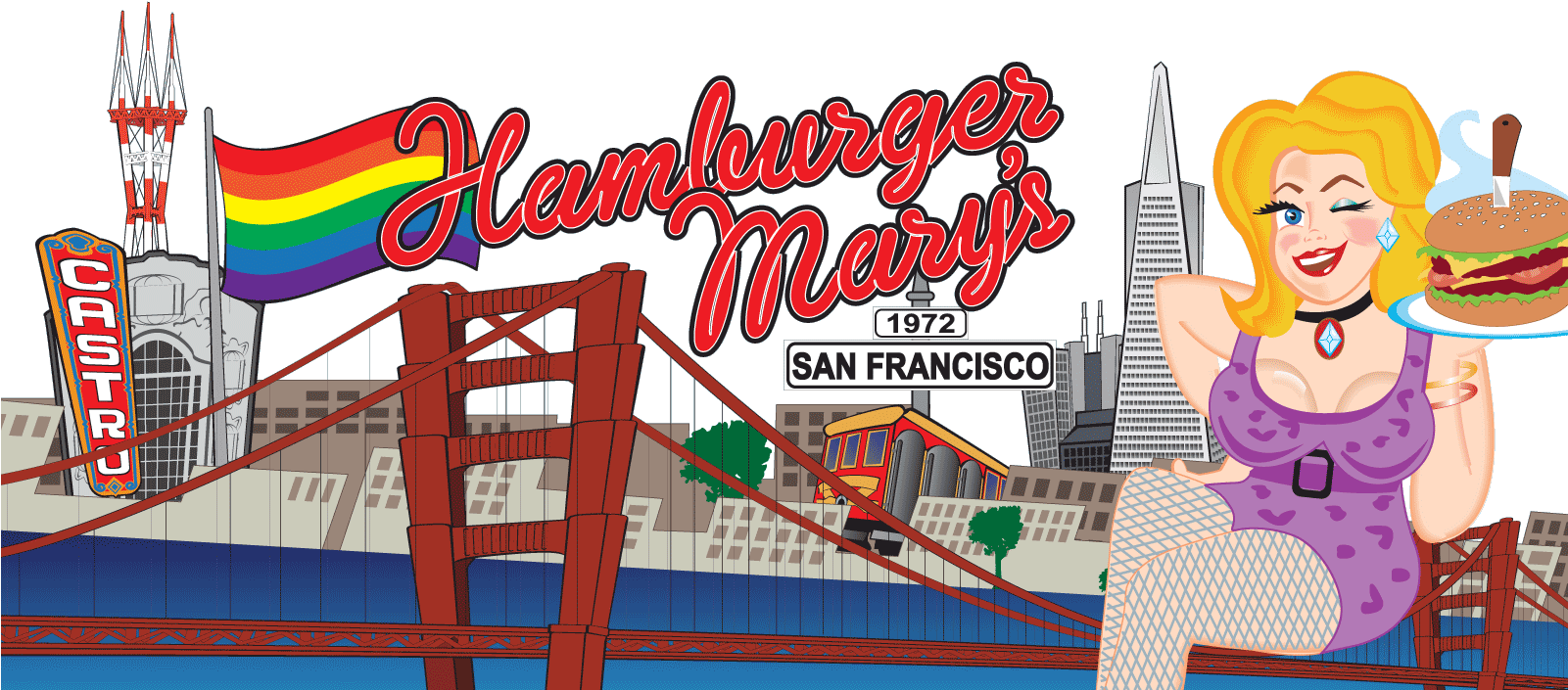 Hamburger Marys San Francisco Skyline - Hamburger Mary's (1600x720), Png Download