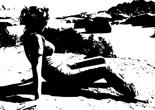 Lady, Woman, Girl, Person, Landscape, Sit, Pose - Illustration (640x455), Png Download