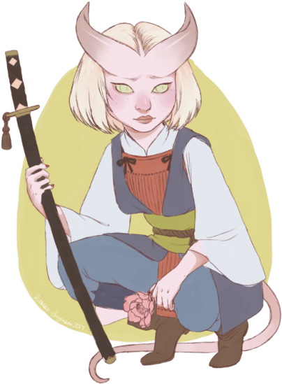 I Haven't Drawn In A Literal Age Because Of School, - Tiefling Samurai (500x584), Png Download