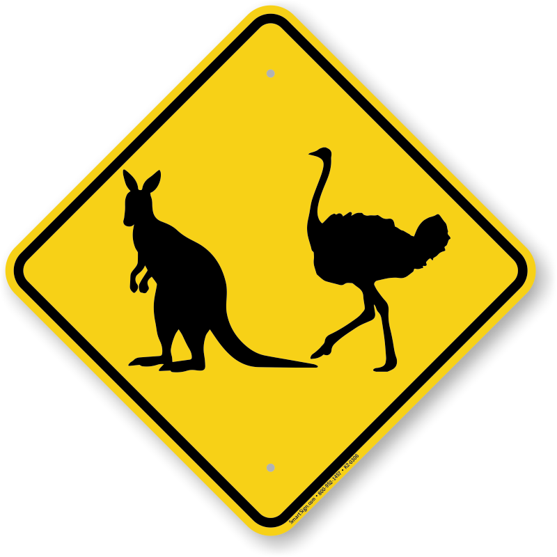 Kangaroo And Ostrich Crossing Sign - Low Ground Clearance Warning Sign (800x800), Png Download