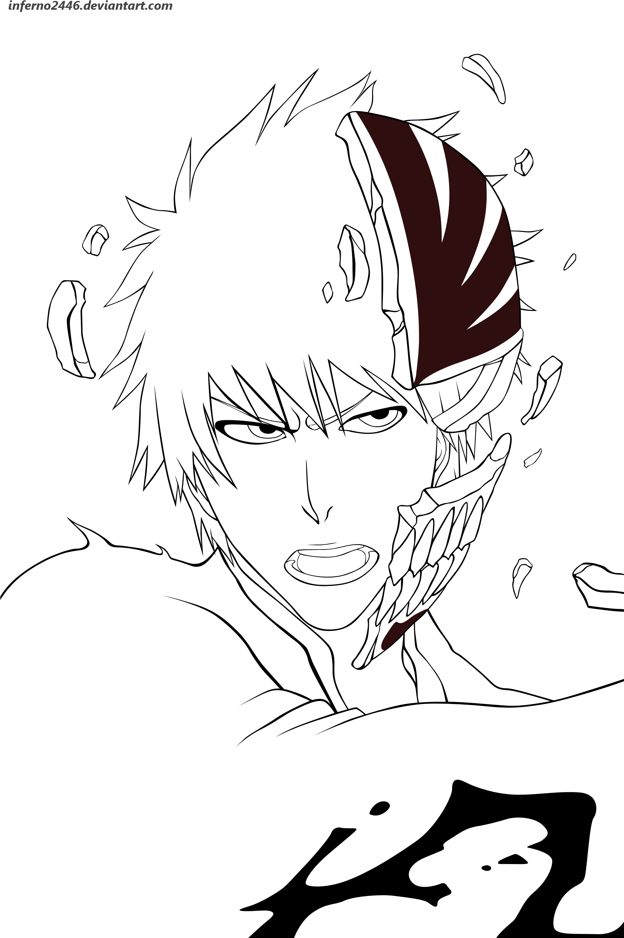 Kurosaki Ichigo Lineart By Inferno2446 - Bleach Ichigo Lineart (1984x3000), Png Download
