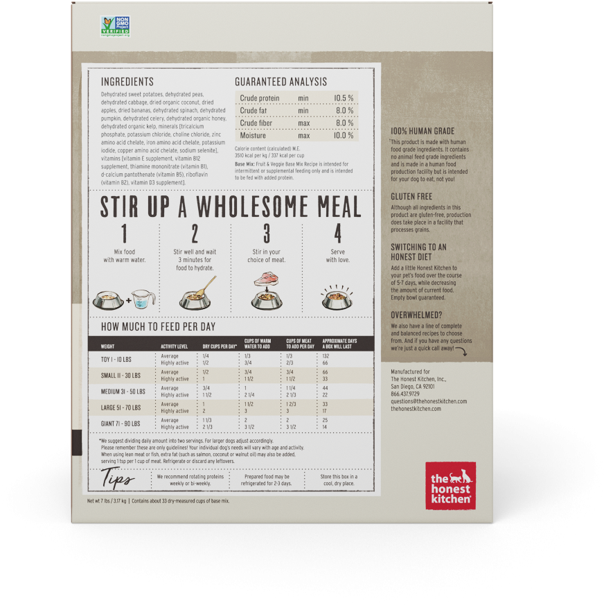 The Honest Kitchen Grain Free Fruit & Veggie Recipe - The Honest Kitchen Preference Grain Free Base Mix Dog (1000x1000), Png Download