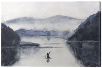 Watercolor Fishing Boat And Island With Mountains - Watercolor Painting (400x400), Png Download