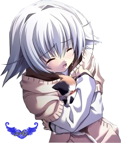 Anime Girl With Cat (397x468), Png Download