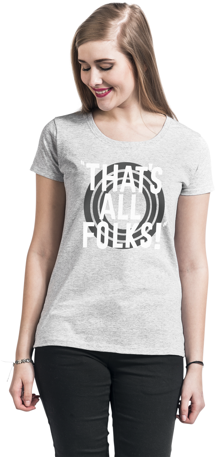 Null That's All Folks Mottled Grey T-shirt 368546 Bsnzzyp - T-shirt (786x1500), Png Download