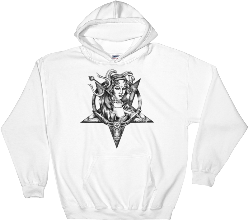 White Hoodie Printed With Succubus With A Inverted - Hoodie (1000x1000), Png Download