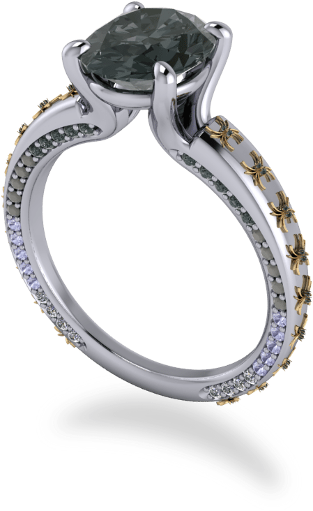 Platinum Ombre And Black Diamond Spider Ring - 14k White Gold (800x800), Png Download