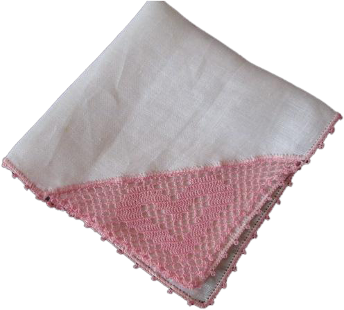 Irish Linen Hanky Hankie Vintage 1940s Pink Crocheted - Crochet Handkerchief Corner (495x495), Png Download