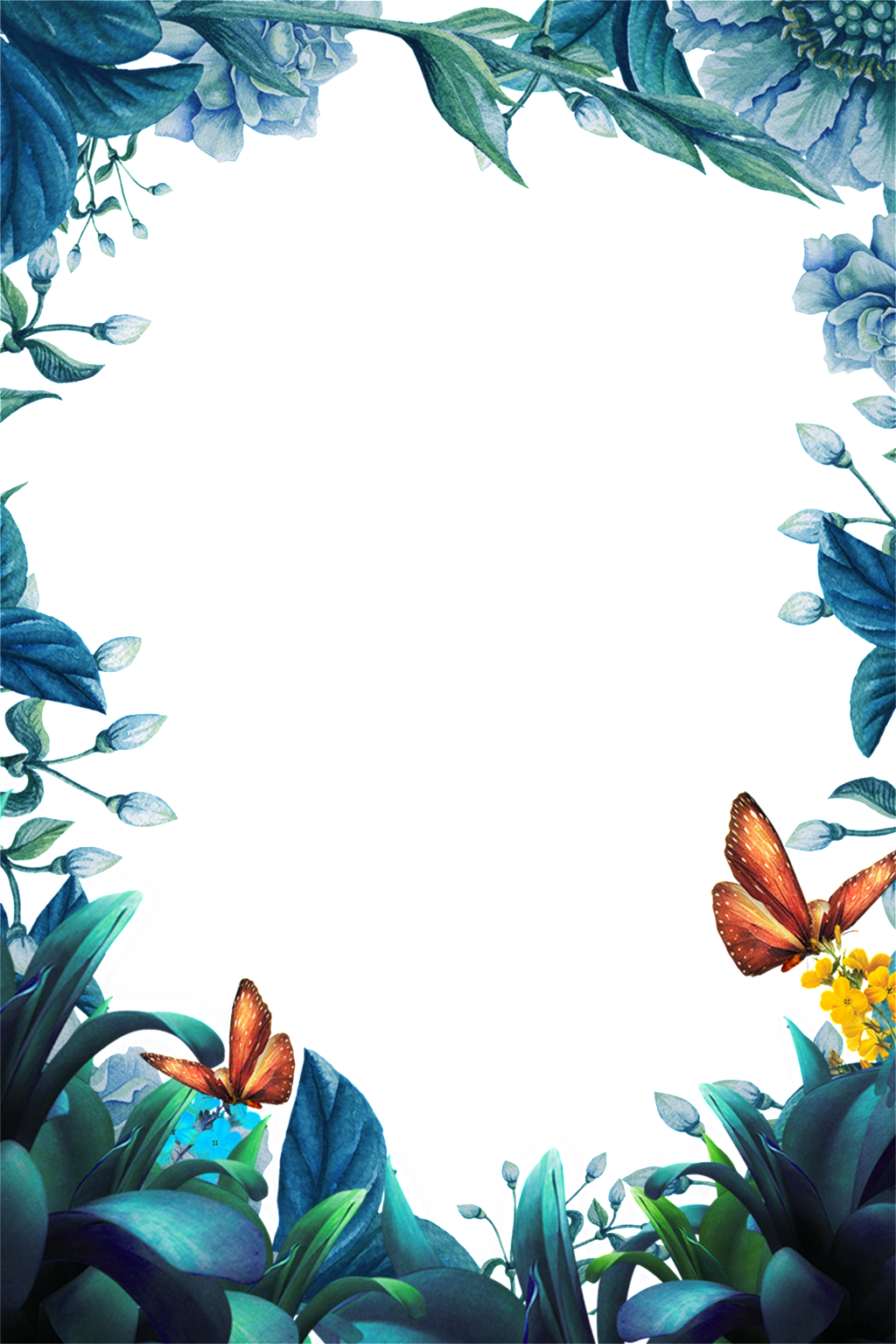 Blue Hand Painted Flowers Border Pattern - Forest Fairy Background Png (1024x1536), Png Download