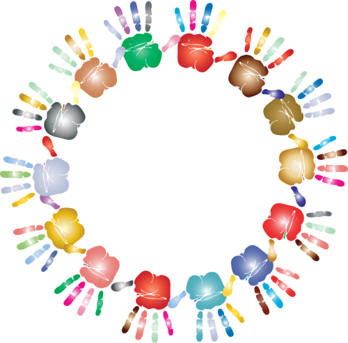 Colorful Hand Prints Png (500x493), Png Download