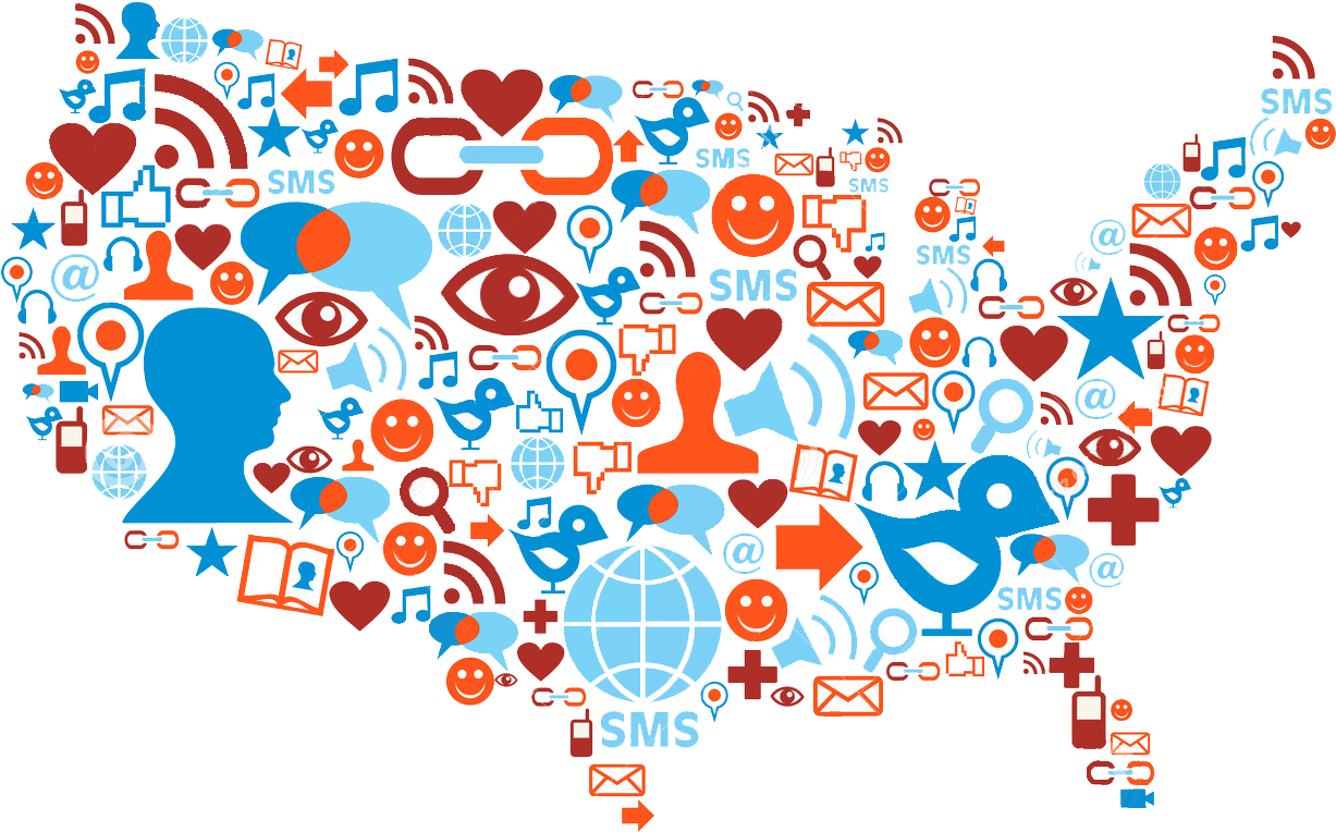 Social Media On Usa Map (1300x844), Png Download