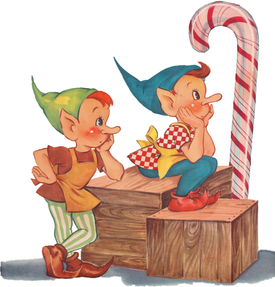 Elf Clipart Retro - Vintage Christmas Elf Clipart (907x1000), Png Download