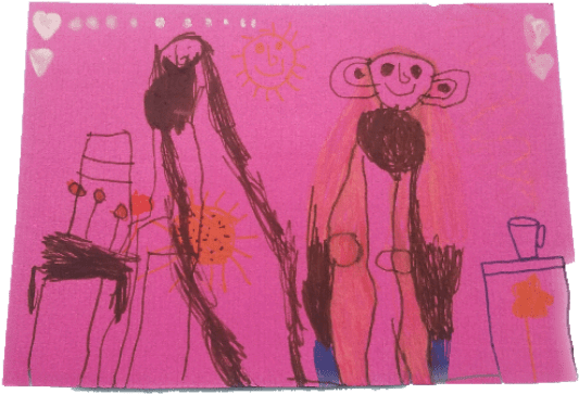 Drinking Tea With A God Friend Leonie 4 Years Old, - Child Art (544x375), Png Download