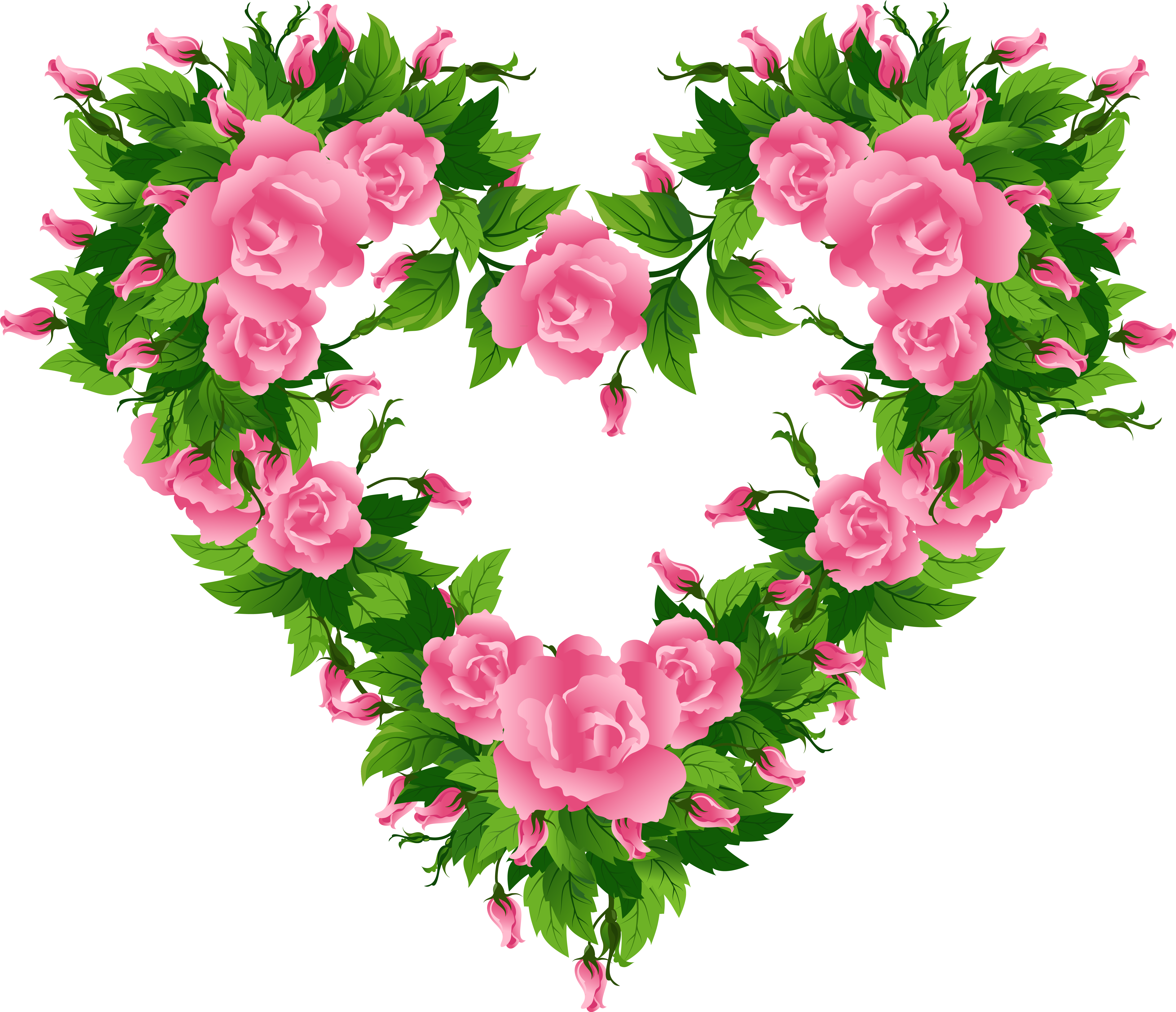 Svg Black And White Library Pink Roses Heart Decor - Coração De Rosas Png (6474x5707), Png Download