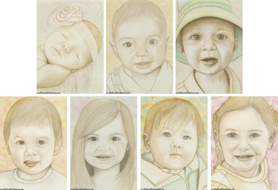 Toronto Baby Portraits Malinda Prudhomme Portrait Paintings - Mixed Baby Drawings (1100x753), Png Download