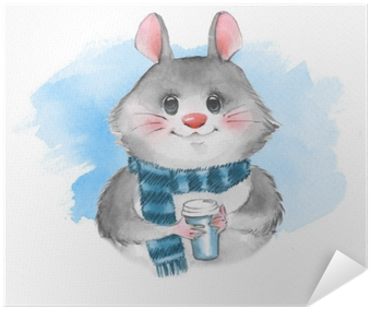 Cute Cartoon Mousel With Coffee Cup - Coffee Cup (400x400), Png Download