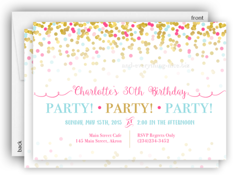 Pink & Gold Confetti Party Invitation • Baby Shower - Party (480x357), Png Download