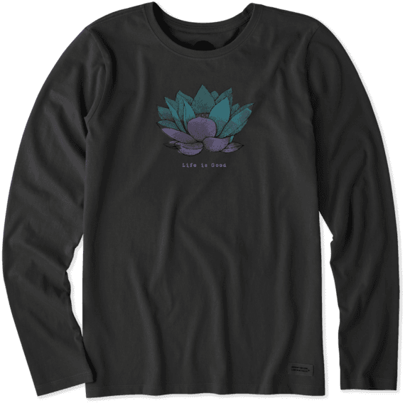 Women's Lotus Flower Long Sleeve Crusher Tee - T-shirt (570x567), Png Download