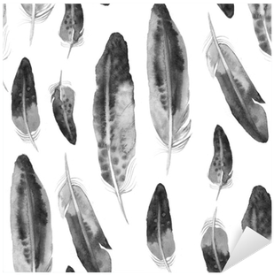 Seamless Pattern With Black Watercolor Feathers - Black Feather Pattern Fabric (400x400), Png Download
