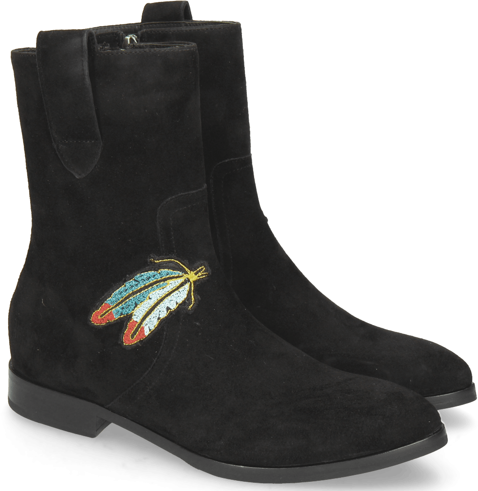 Ankle Boots Jessy 29 Oily Suede Black Embrodery Feather - Shoe (1024x1024), Png Download