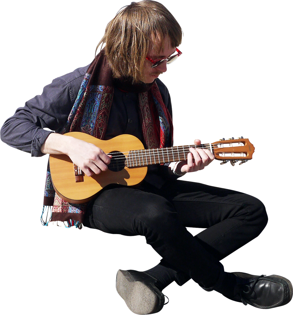 Playing Sitting Png Image - People Play Guitar Png (953x1024), Png Download