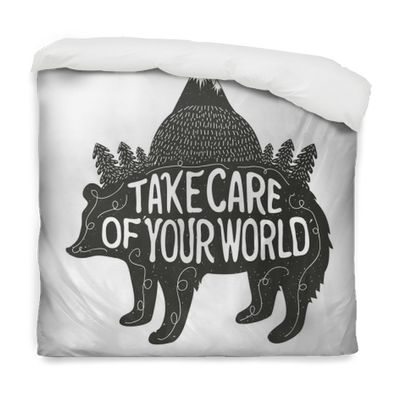 Inspiration Art With Bear Silhouette, Mountains, Forest - Can We Take Care Of World (400x400), Png Download