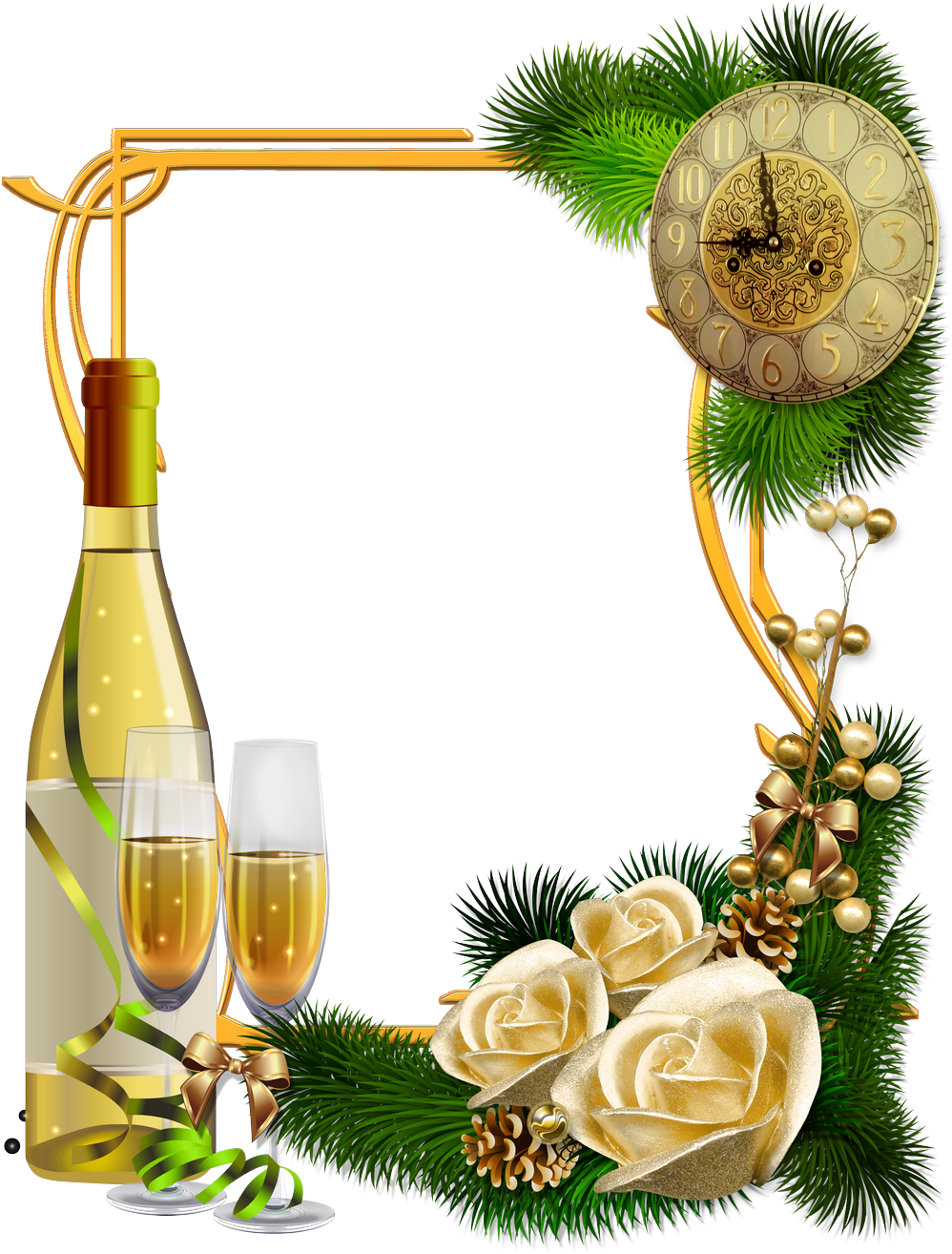 Frames For Pictures, Christmas Frames, Merry Christmas, - New Years Champagne Png (1035x1380), Png Download
