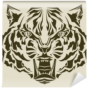 Angry Tiger Head Complex Silhouette Wall Mural • Pixers® - Roaring Tiger (400x400), Png Download
