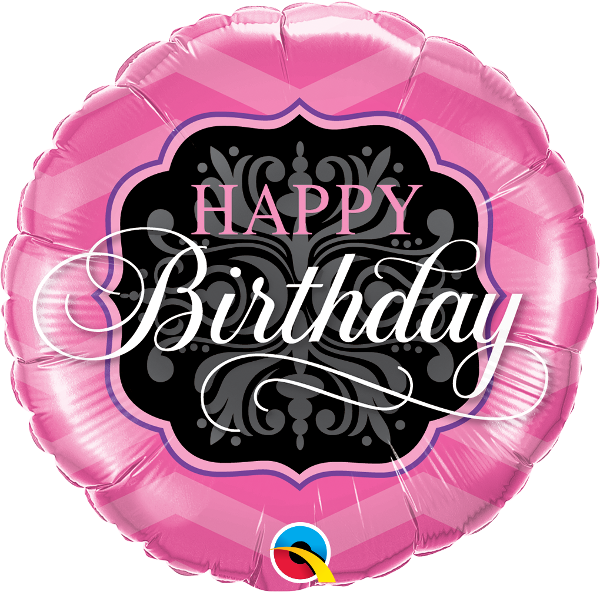 18″ Birthday Pink & Black Balloon - Birthday Pink Foil Balloon (600x592), Png Download