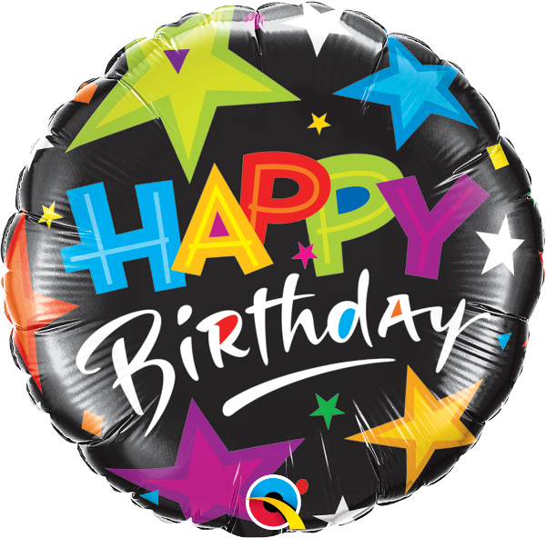 Happy Birthday Brilliant Stars Black Balloon - Happy Birthday Balloons And Bear (600x592), Png Download