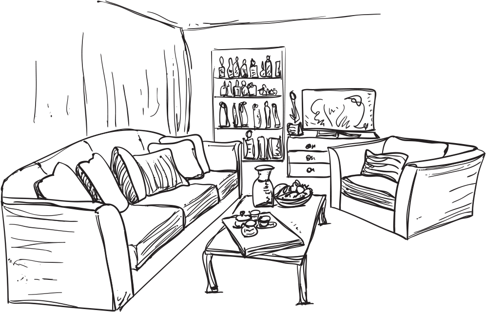 Vector Freeuse Download Outstanding Drawings Of Living - Interior Design Sketch Png (1291x832), Png Download