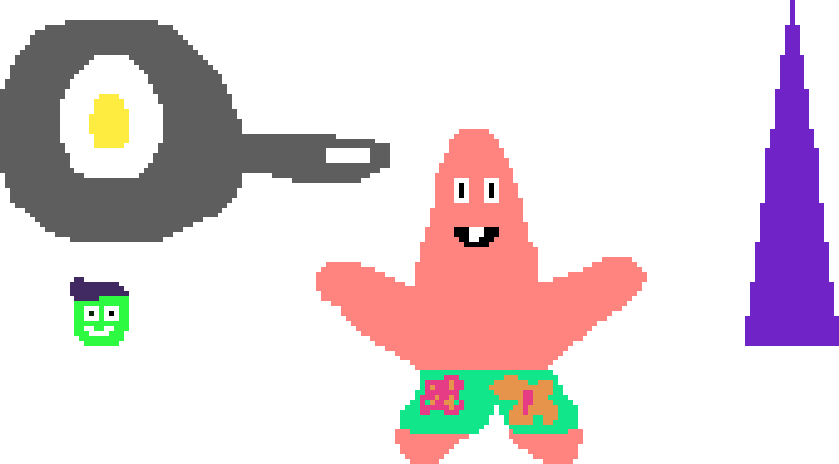Mans, Pans, And Patrick Star - Pixel Art (2150x1050), Png Download