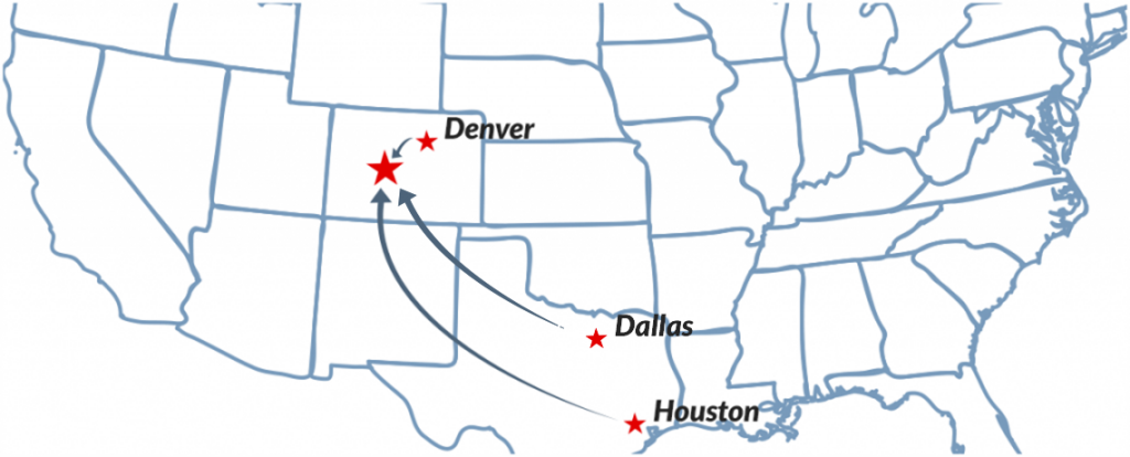 Non Stop Gunnison Flights Winter 2017 - States Map (1024x414), Png Download