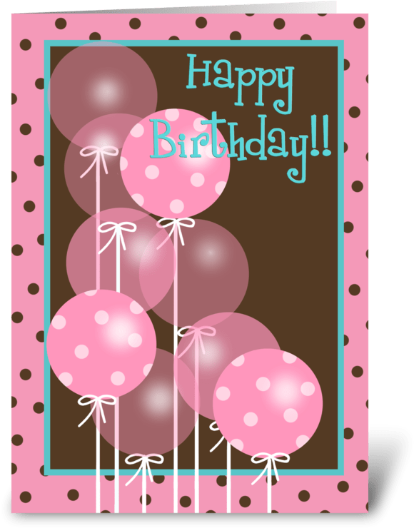 Pink Happy Birthday Balloons Greeting Card - Happy Birthday (700x792), Png Download